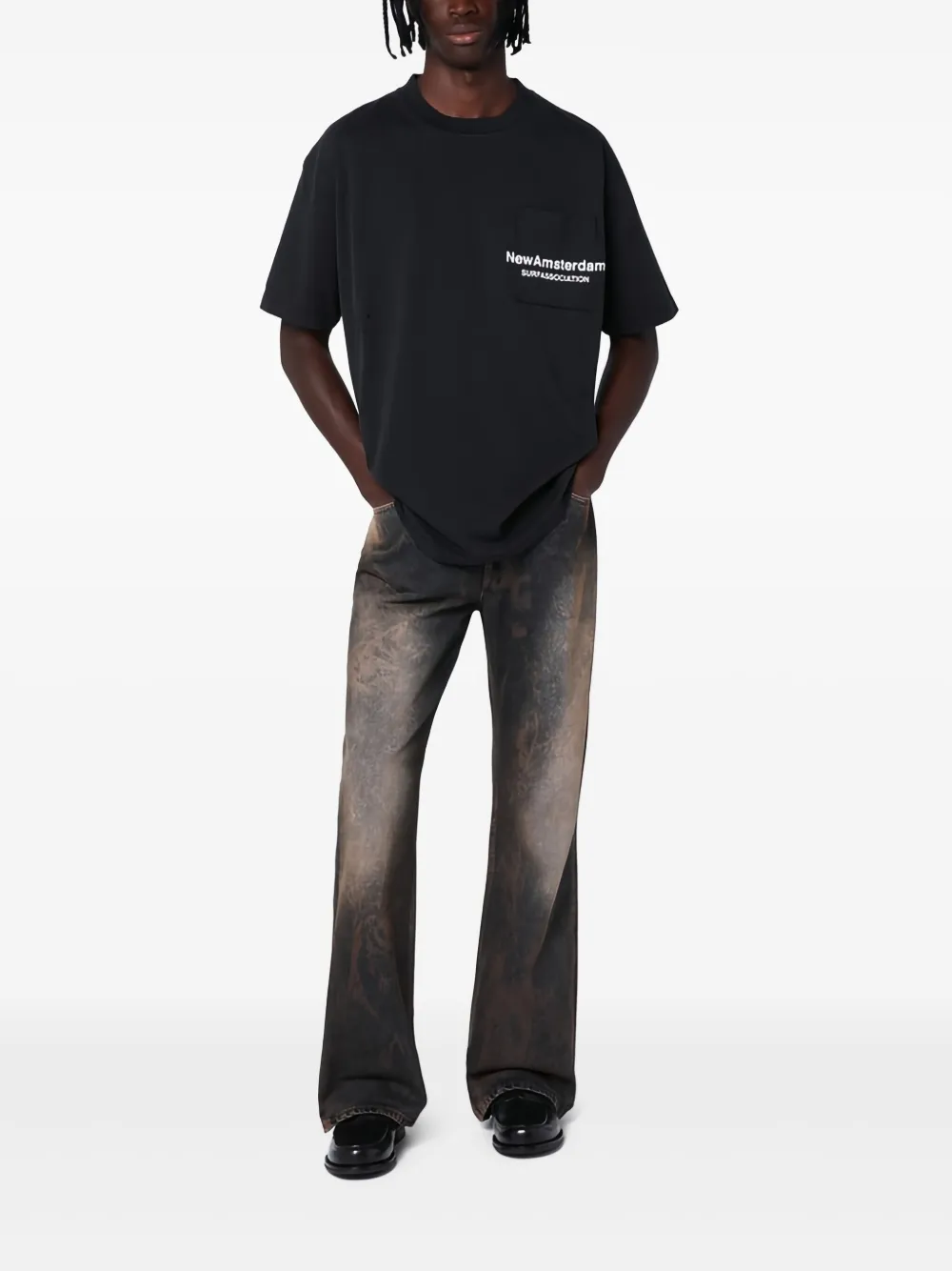 NEW AMSTERDAM Katoenen T-shirt met logoprint - Zwart