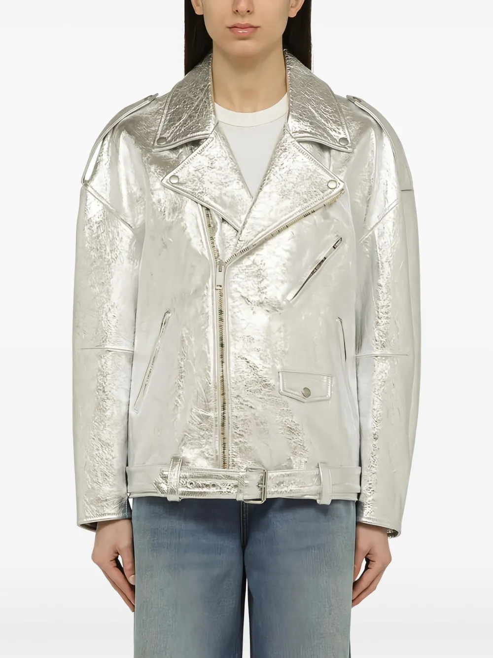 Halfboy leather biker jacket | Silver | Image 1