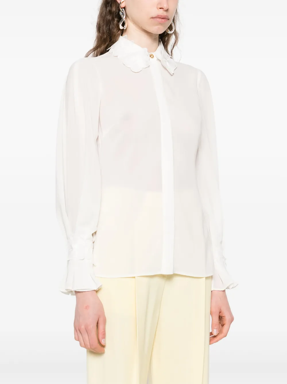 Elisabetta Franchi Floral-embroidered Georgette Shirt In White