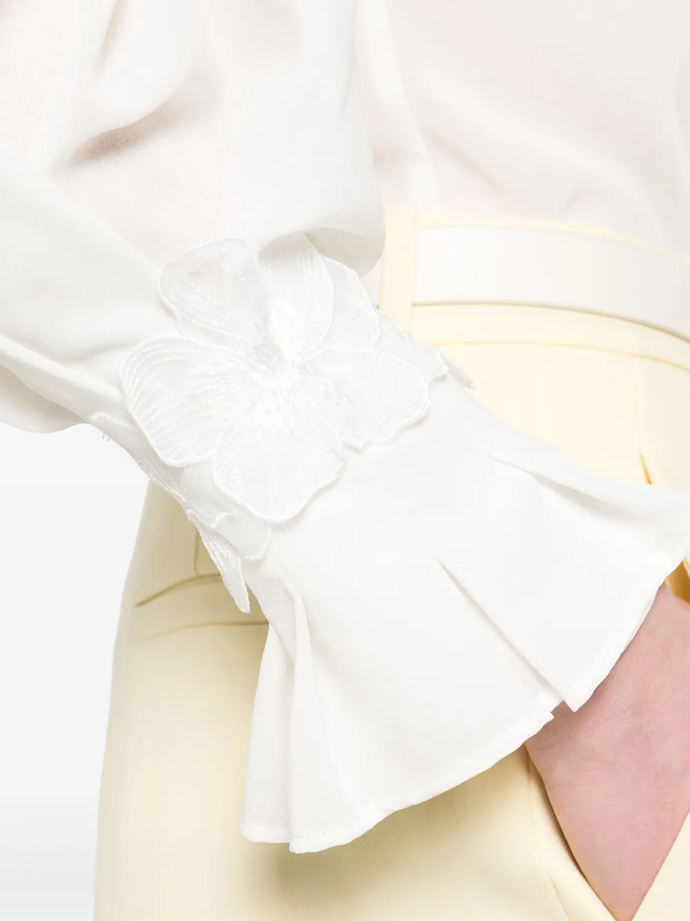 Elisabetta Franchi Floral-embroidered Georgette Shirt In White