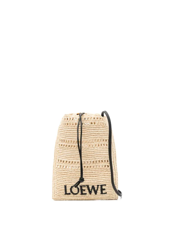 Loewe Drawstring Pocket in Raffia in Neutrals