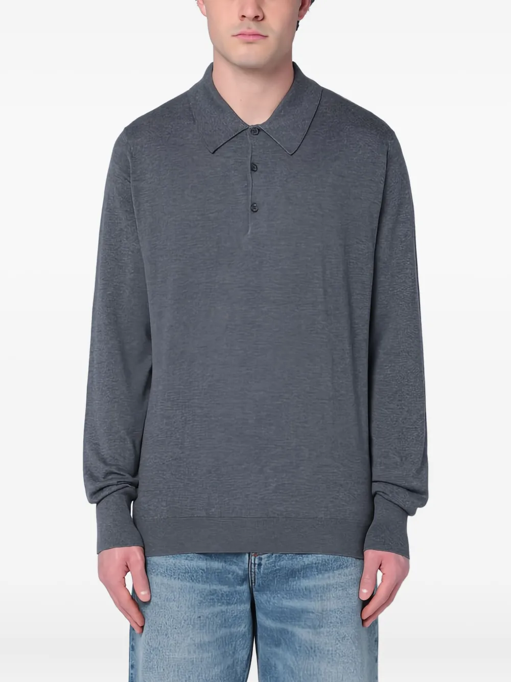 John Smedley long-sleeve polo shirt | Grey | Image 1