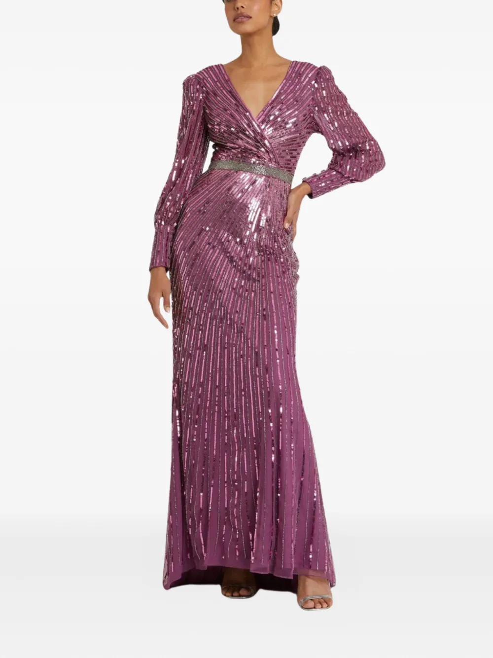 Mac Duggal sequined bishop-sleeves dress - Paars