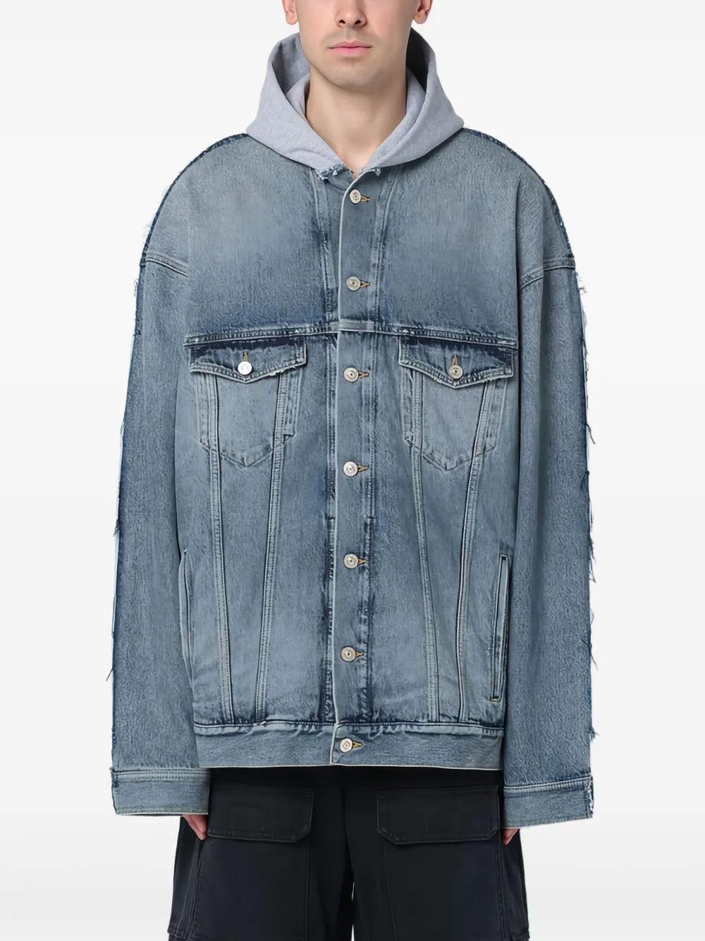 Balenciaga Denim jack met capuchon Blauw