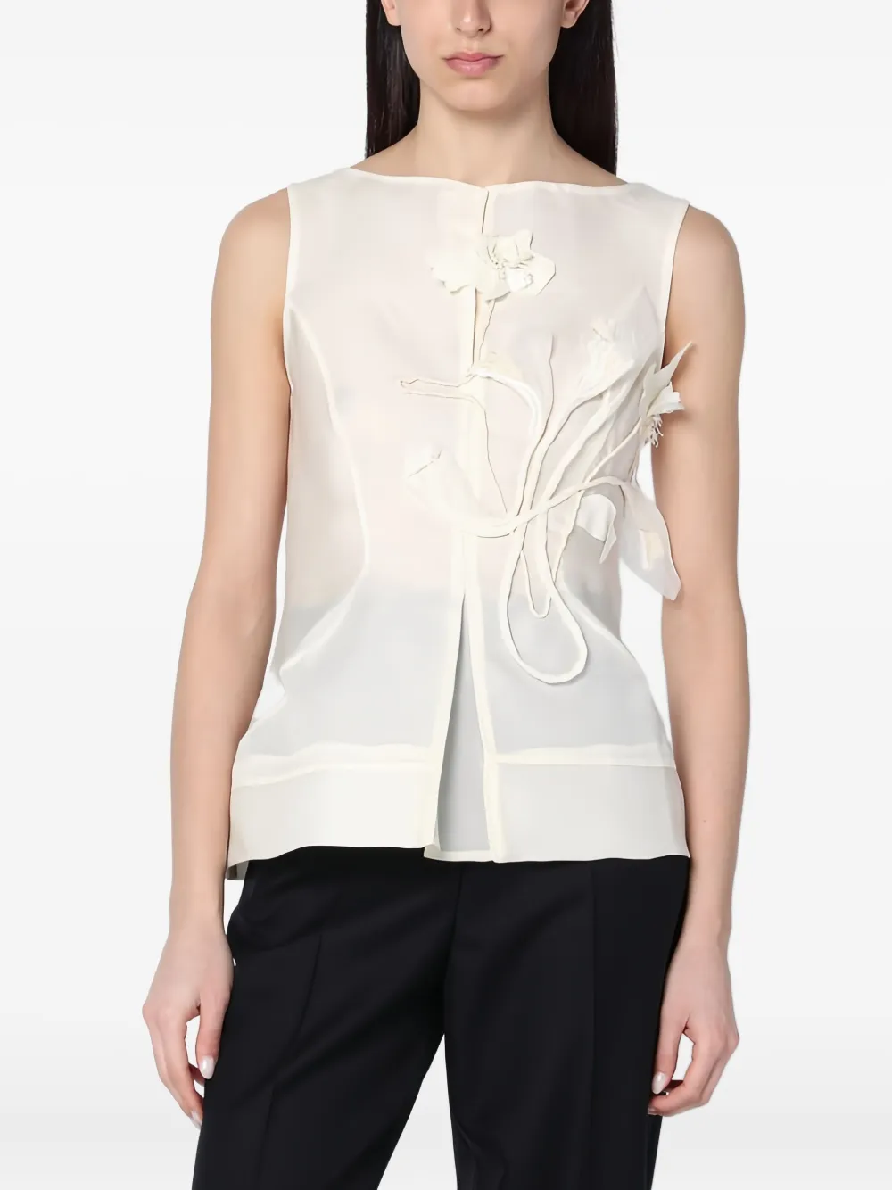 floral-appliqué top