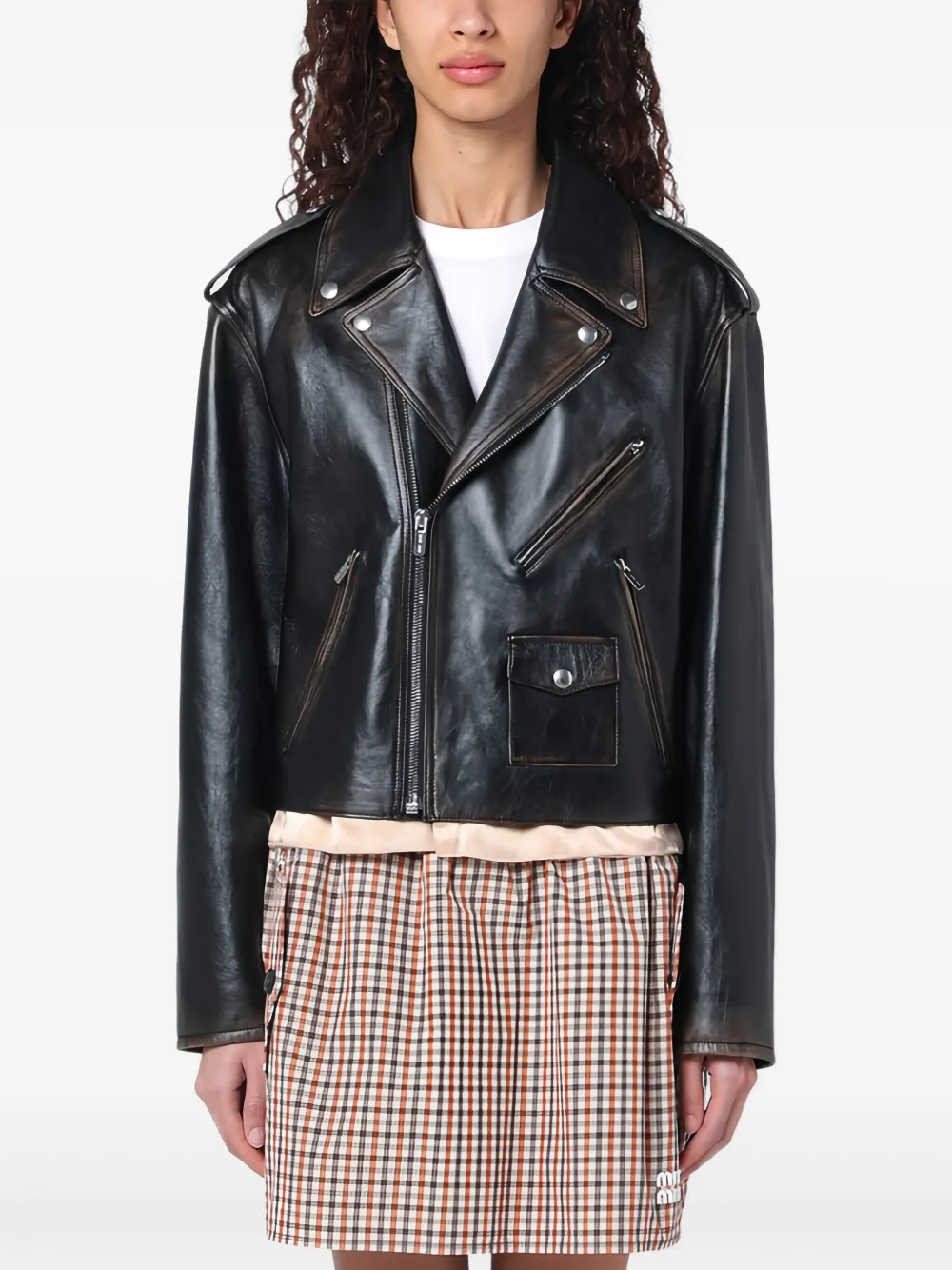 Miu Leren bikerjack Zwart