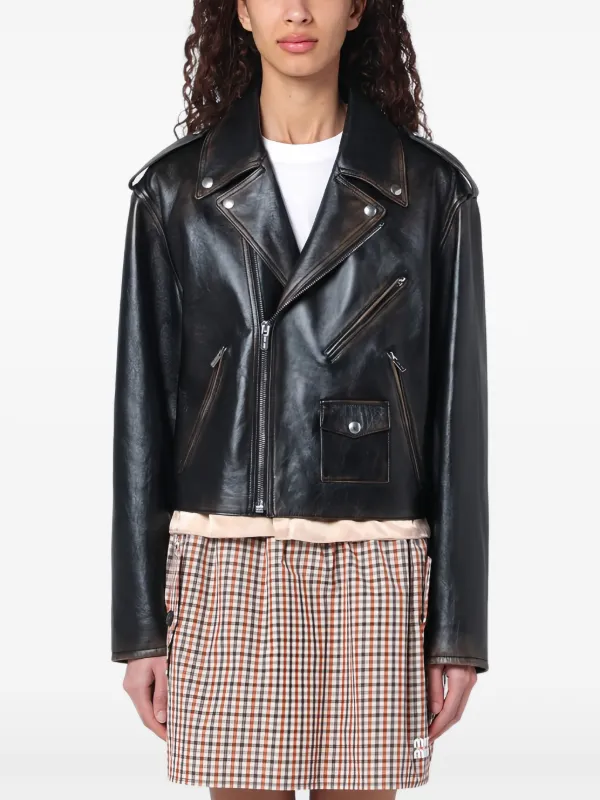 ジャケット・アウター Miu Miu Leather Jacket Miu Miu Leather Biker Jacket | Black | FARFETCH PL