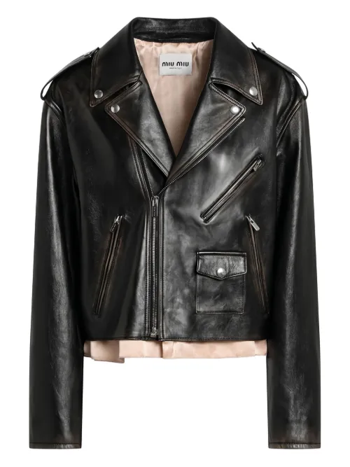 Veste de moto en cuir - Miu Miu - Modalova
