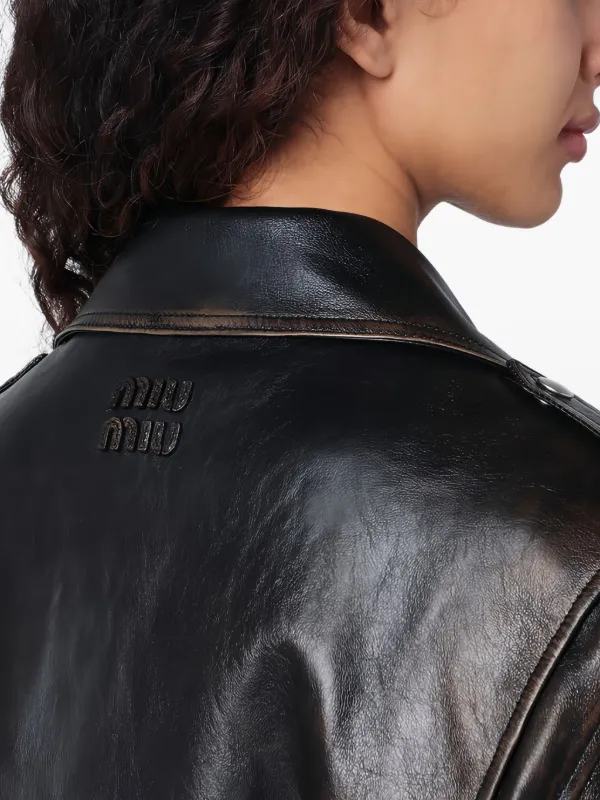Miu Miu Leather Biker Jacket | Black | FARFETCH PL