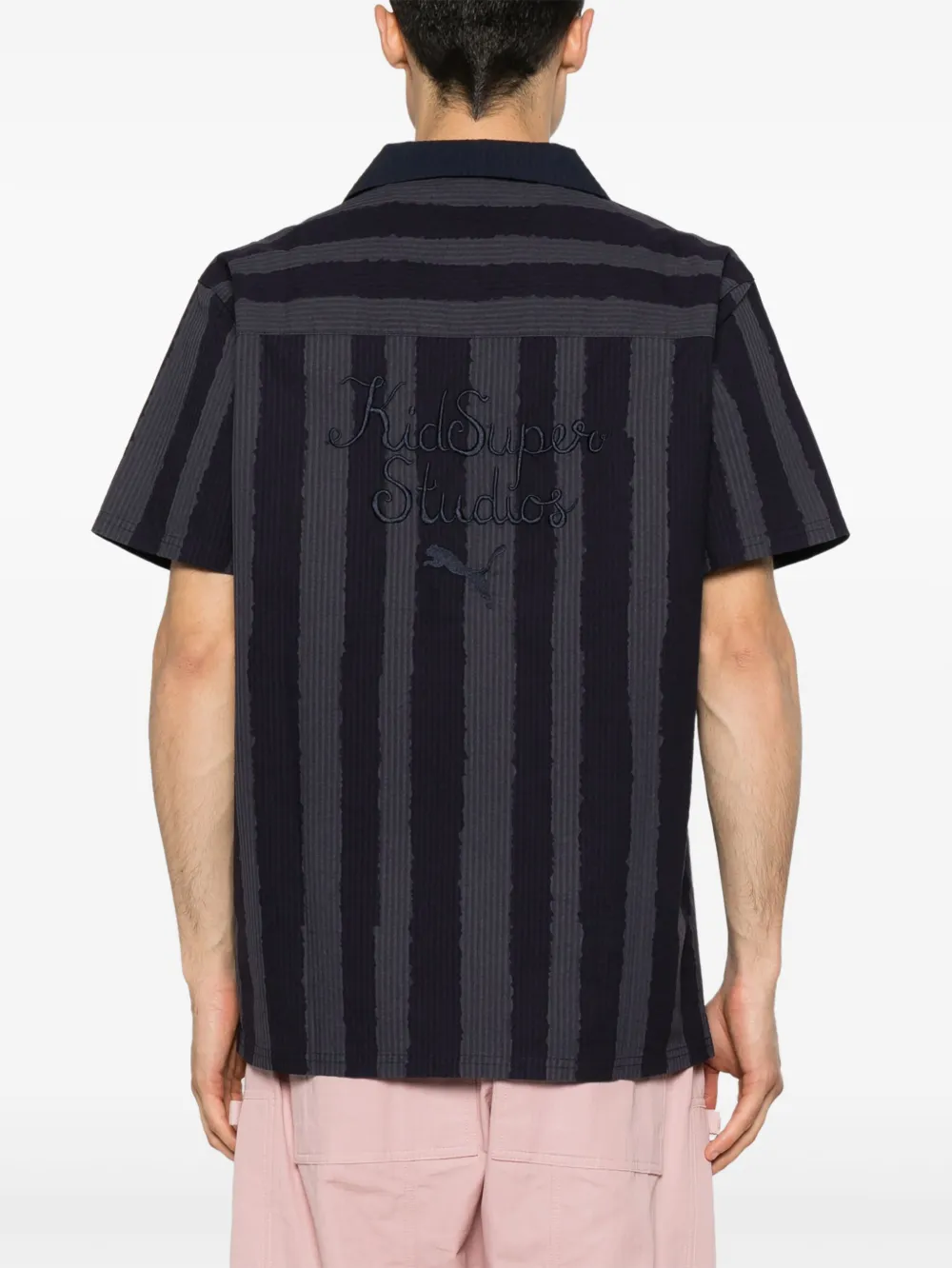 Puma X Kidsuper Stripe Cotton Seersucker Camp Shirt In Blue