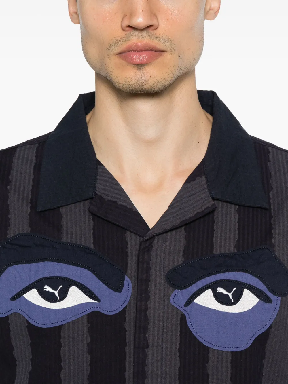Puma X Kidsuper Stripe Cotton Seersucker Camp Shirt In Blue