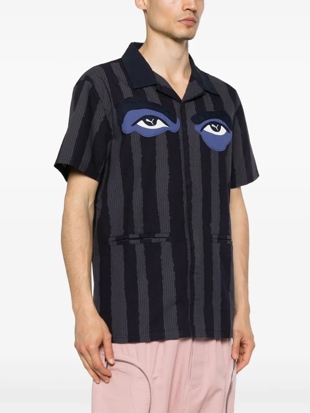 Puma X Kidsuper Stripe Cotton Seersucker Camp Shirt In Blue