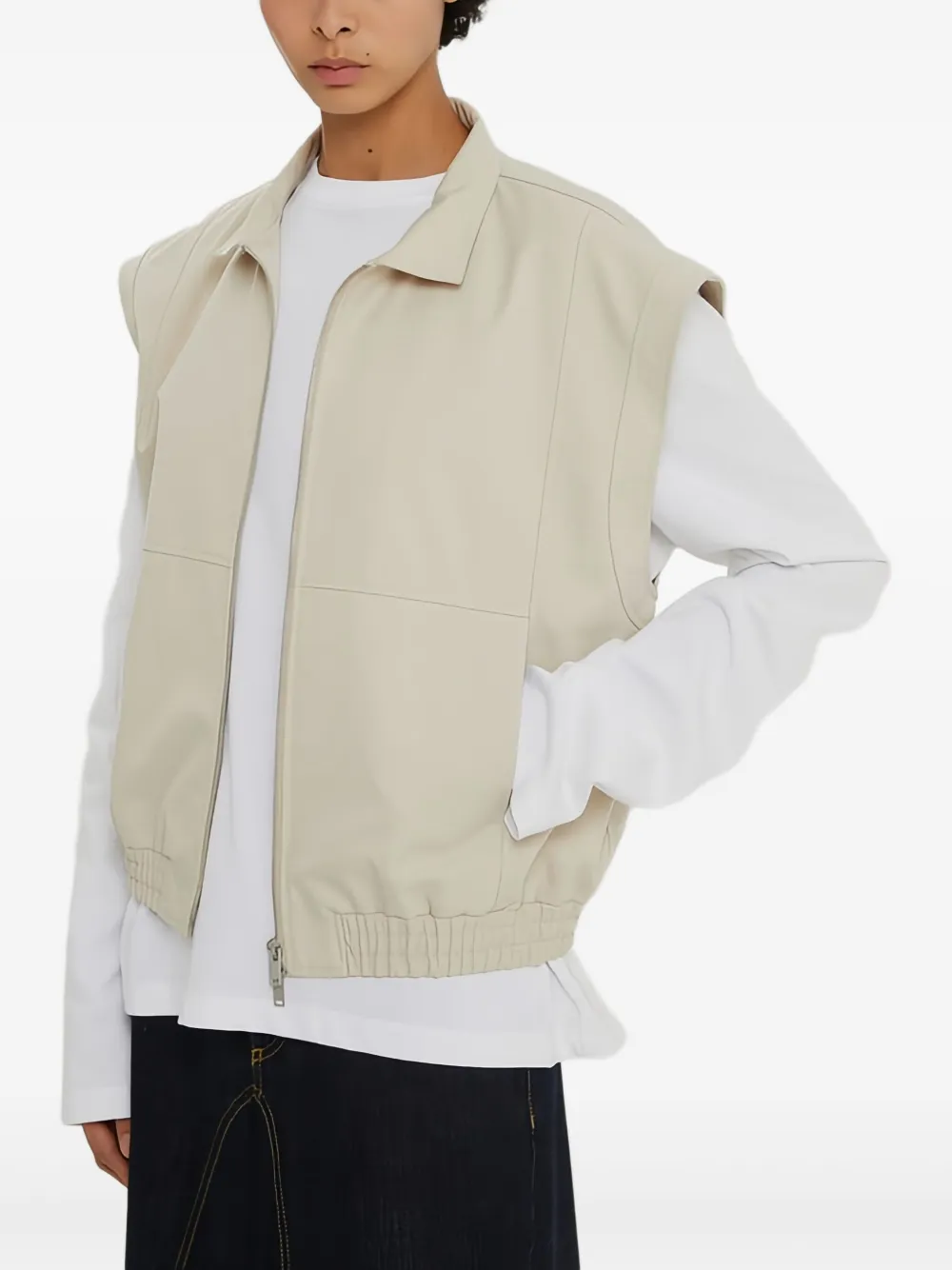 1989 STUDIO Gabardine gilet met rits Beige