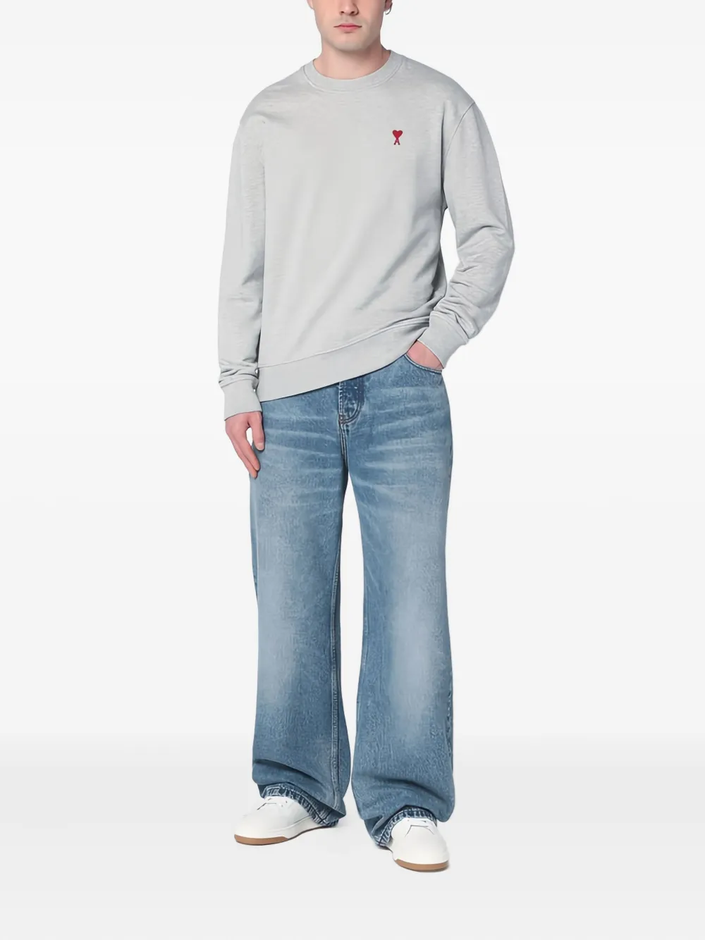 AMI Paris Sweater met Ami-de-Coeur-patroon - Grijs