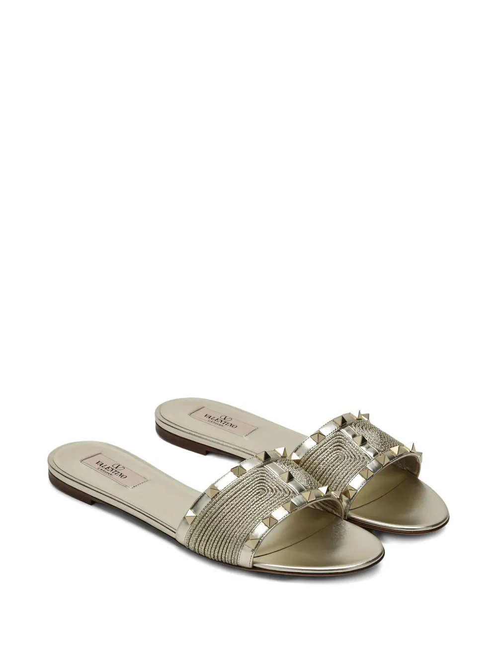 Valentino Stud Flat Sandals In Yellow