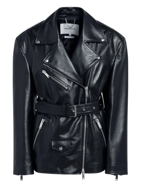 Halfboy belted leather jacket