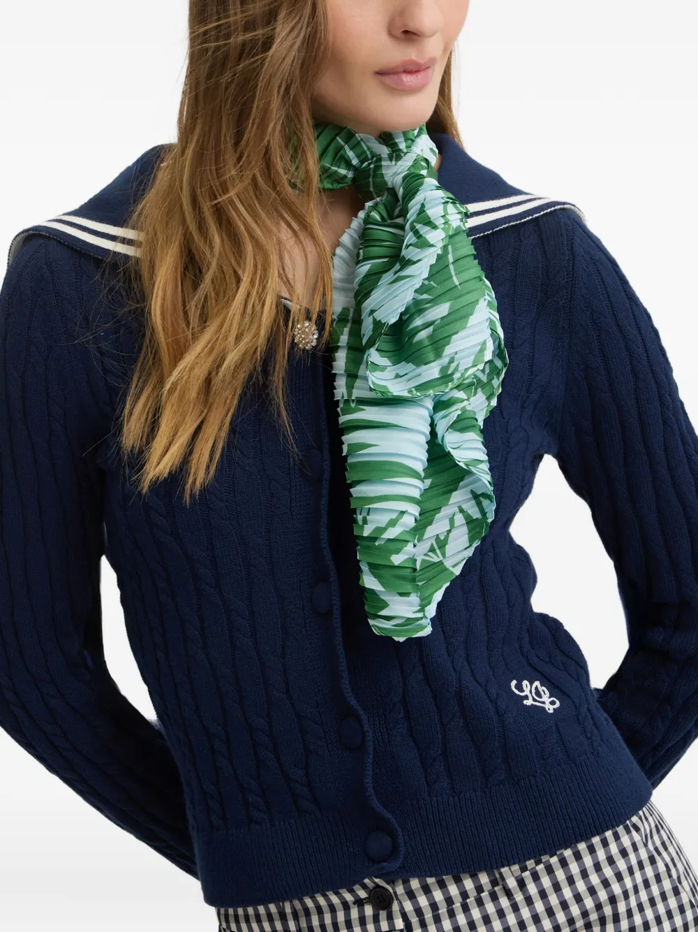 Liu •jo Pleated Printed Scarf In Green