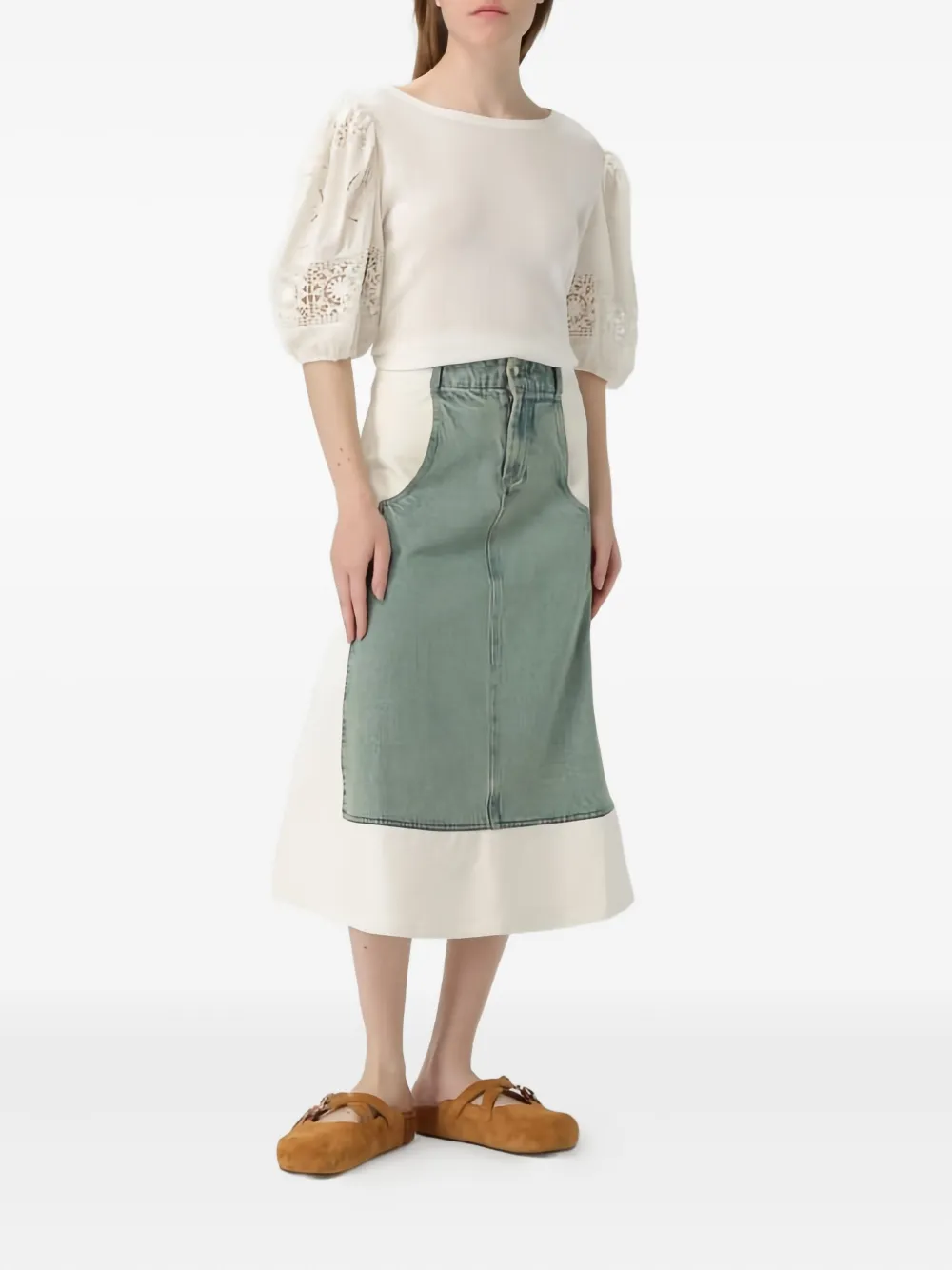 Sea Top met afwerking van kant en pofmouwen - Wit
