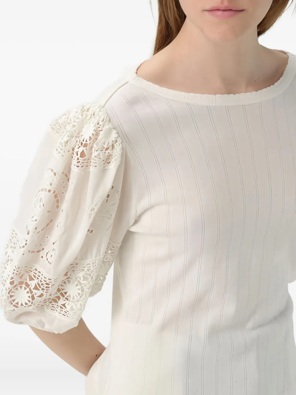 Sea Lace-trimmed Puff-sleeve Top In White