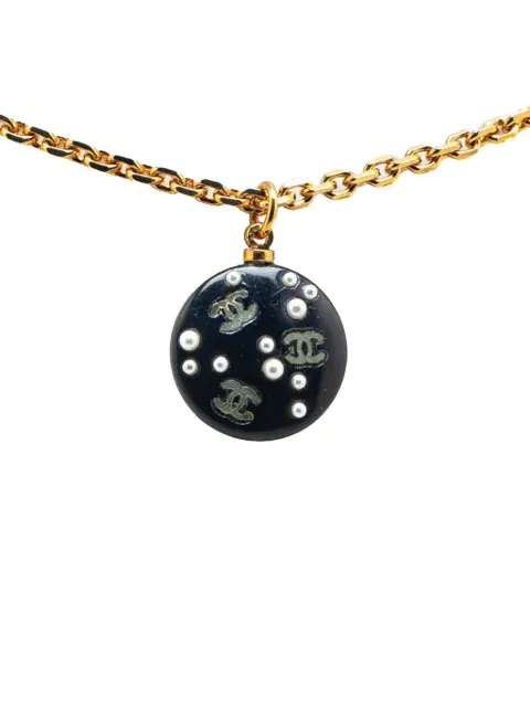 CHANEL Pre-Owned 2003 Gold Plated CC Resin and Faux Pearl Pendant Necklace costume necklace