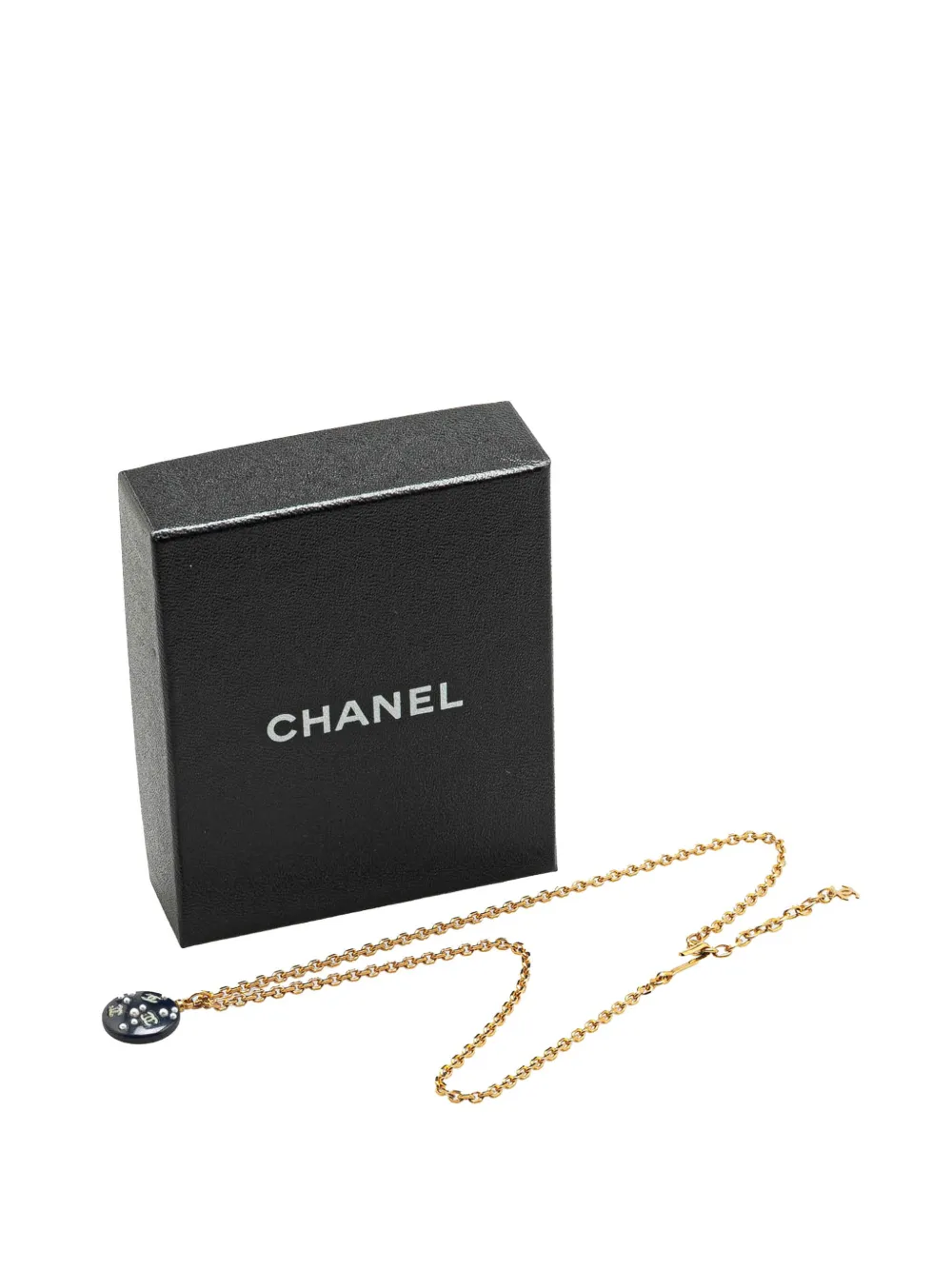 Pre-owned Chanel 2003 Gold Plated Cc Resin And Faux Pearl Pendant Necklace Costume Necklace