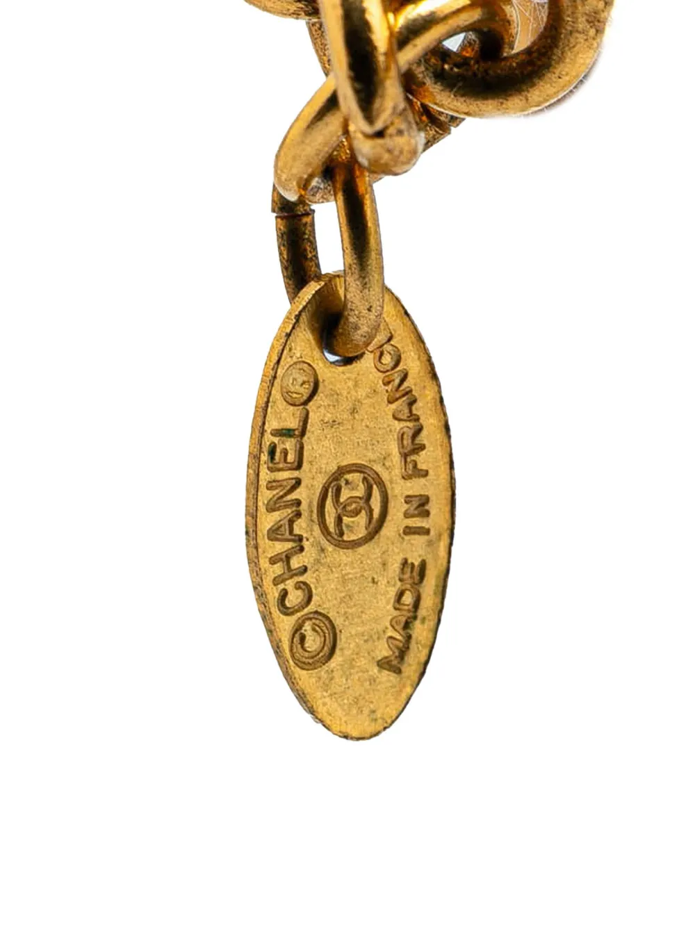 Pre-owned Chanel 1970-1980 Gold Plated Quilted Cc Pendant Necklace Costume Necklace