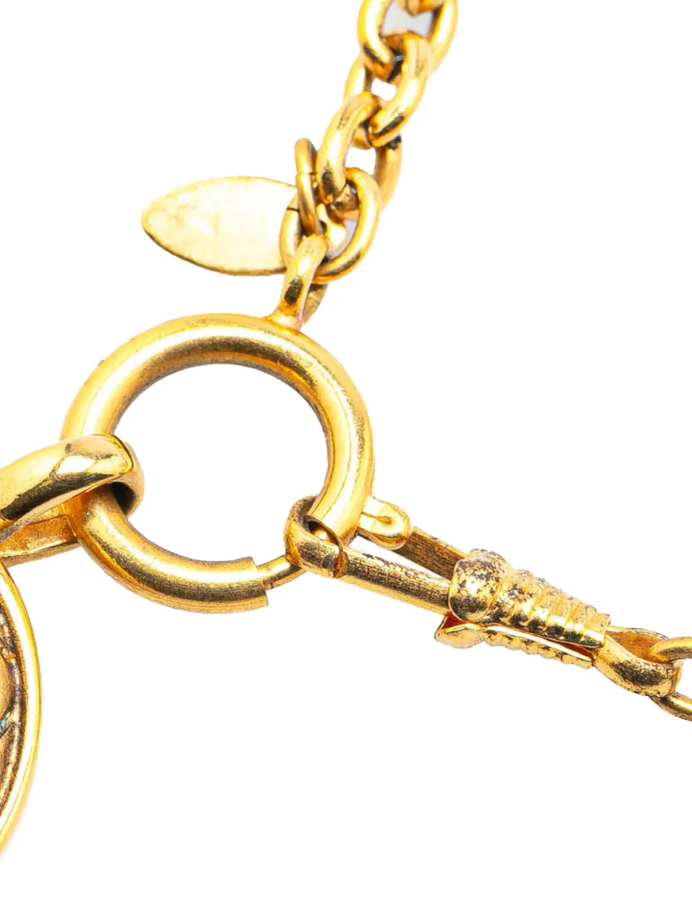 Pre-owned Chanel 1970-1980 Gold Plated Quilted Cc Pendant Necklace Costume Necklace