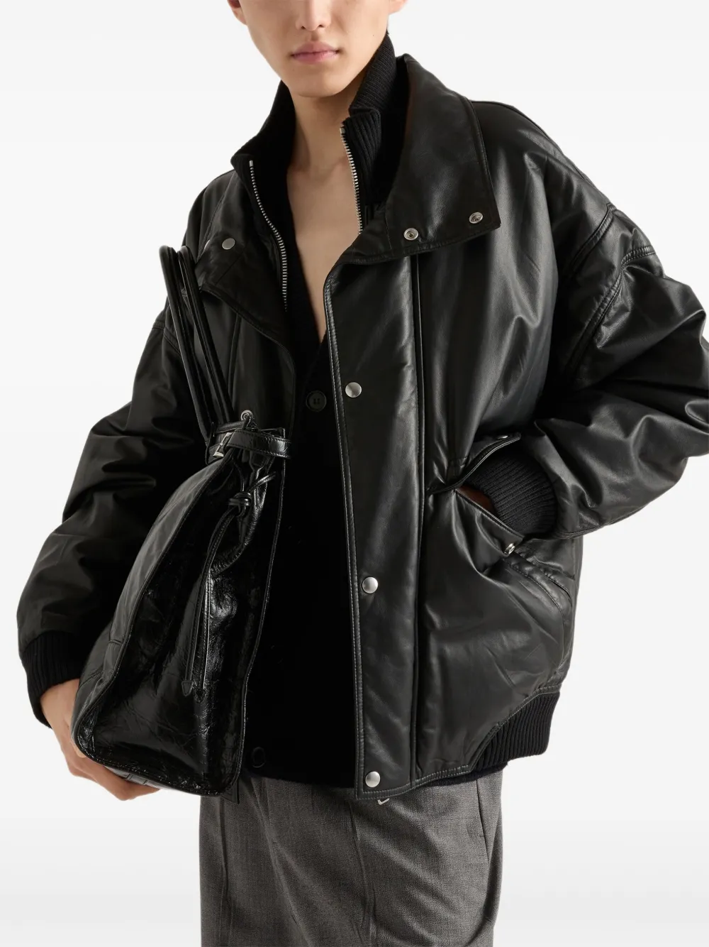 Prada Nappa Leather Bomber Jacket | Black | FARFETCH