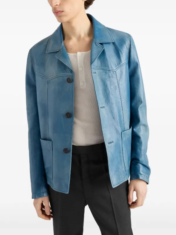 Prada Nappa Leather Jacket | Blue | FARFETCH