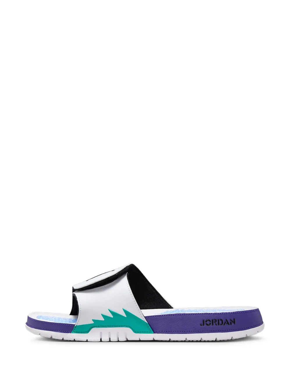 Jordan Hydro 5 Retro "White New Emerald Grape Ice Black" slides