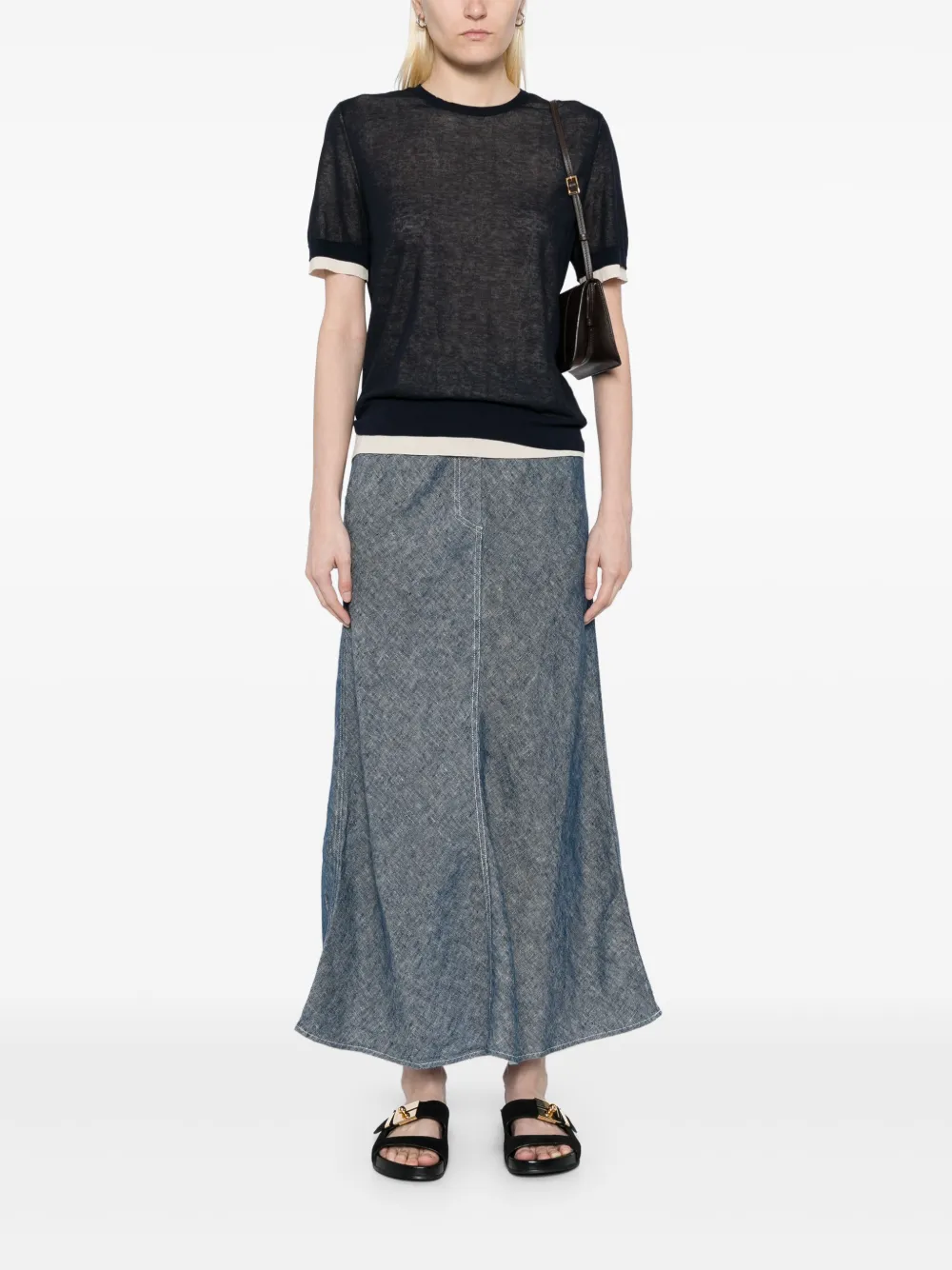 LESS SPLICED SHORT SLEEVED KNITTED T-SHIRT