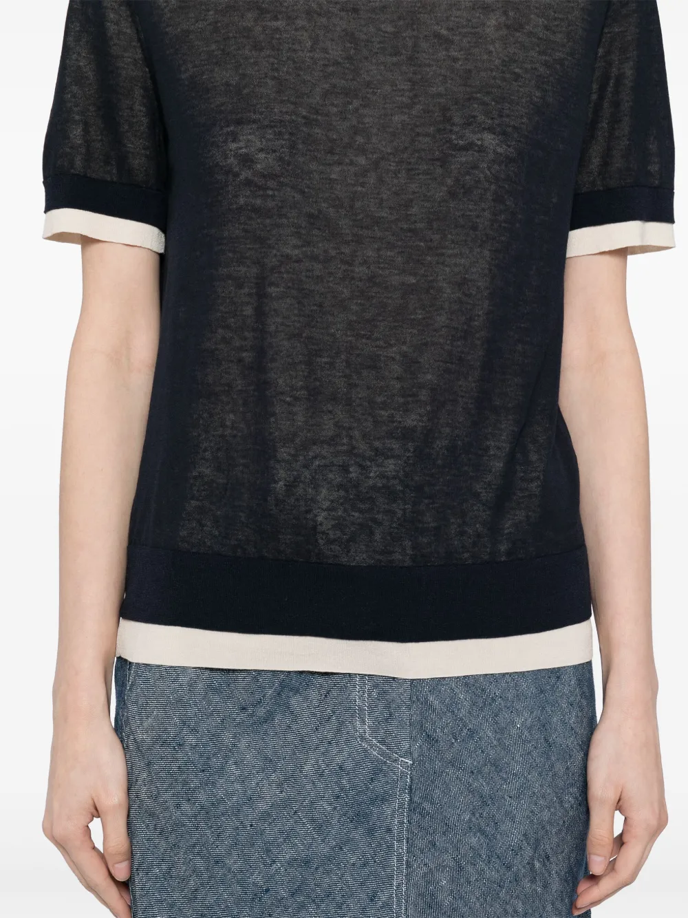 LESS SPLICED SHORT SLEEVED KNITTED T-SHIRT