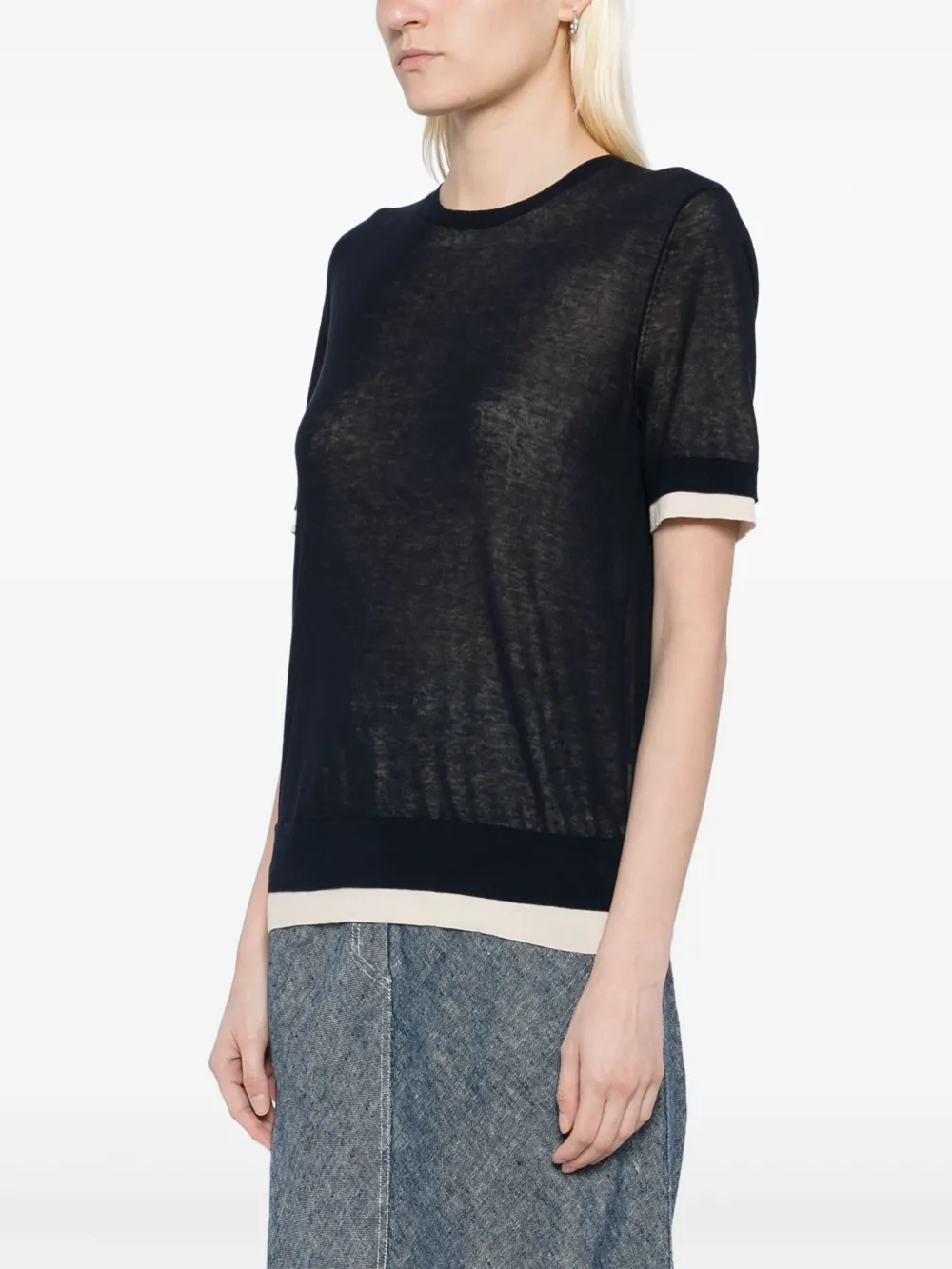 LESS SPLICED SHORT SLEEVED KNITTED T-SHIRT