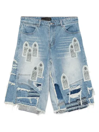 WHO DECIDES WAR デニムショートパンツ Who Decides War Arch Blowout Denim Shorts | Blue | FARFETCH