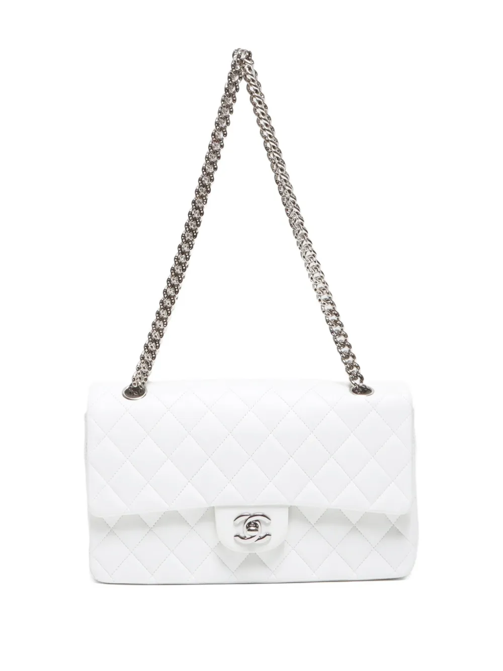 Pre-owned Chanel 2007-2008 Medium Classic Flap Shoulder Bag In White