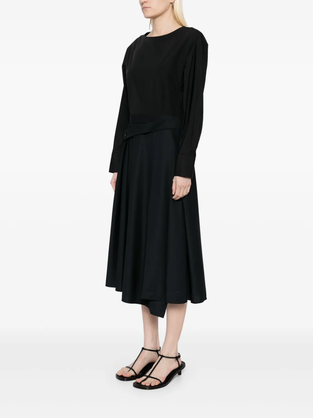 LESS X-SHAPED BLENDED JACQUARD LONG SLEEVED DRESS 