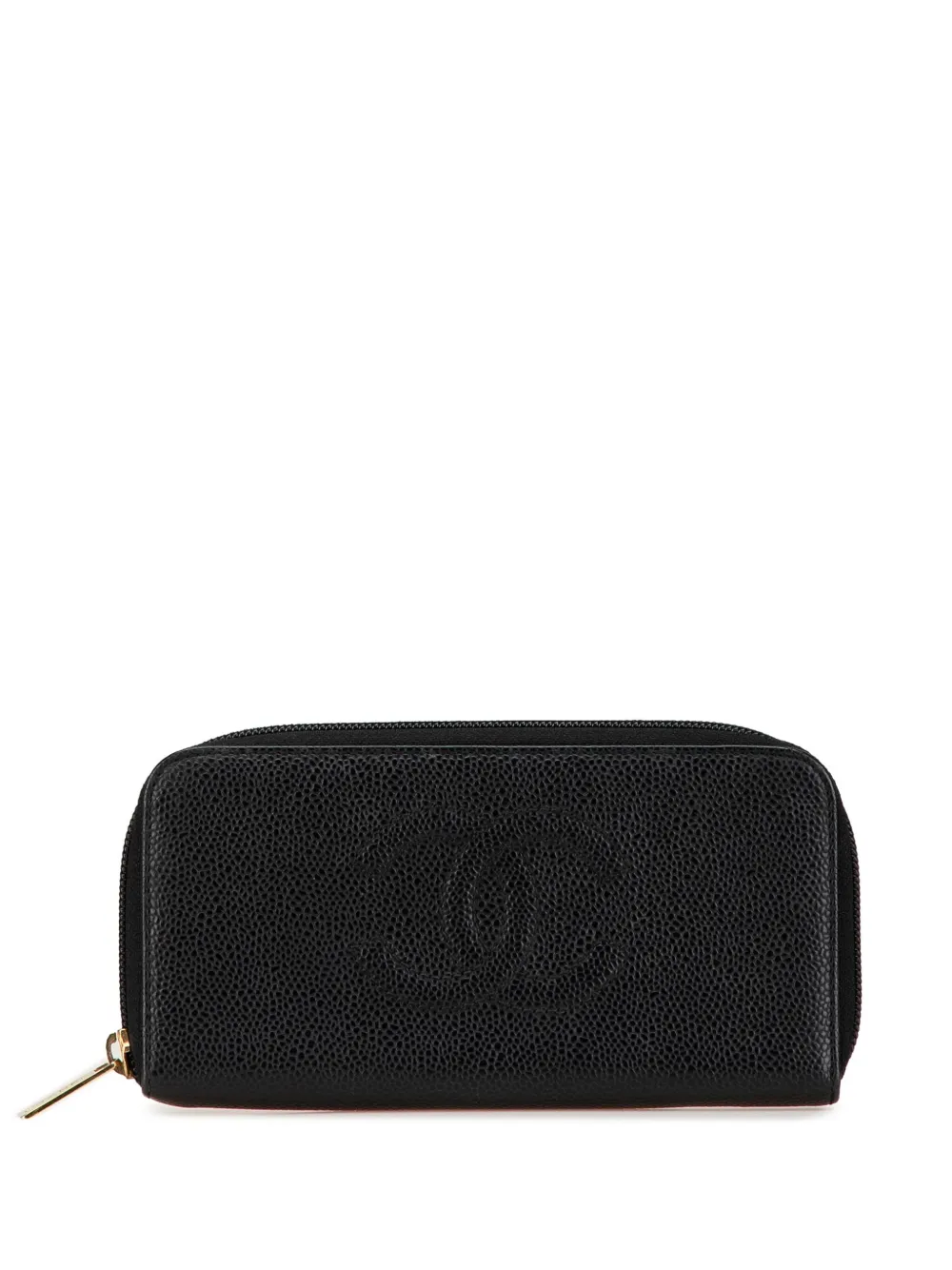 Pre-owned Chanel 2002-2003 Cc Caviar Zip Around Wallet Long Wallets In Black