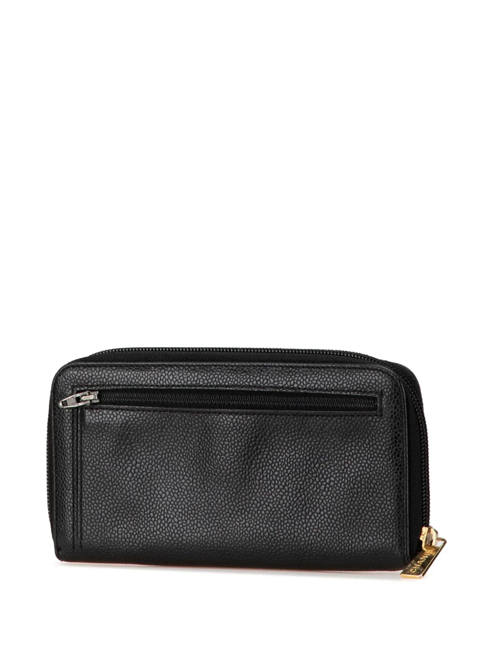 Pre-owned Chanel 2002-2003 Cc Caviar Zip Around Wallet Long Wallets In Black