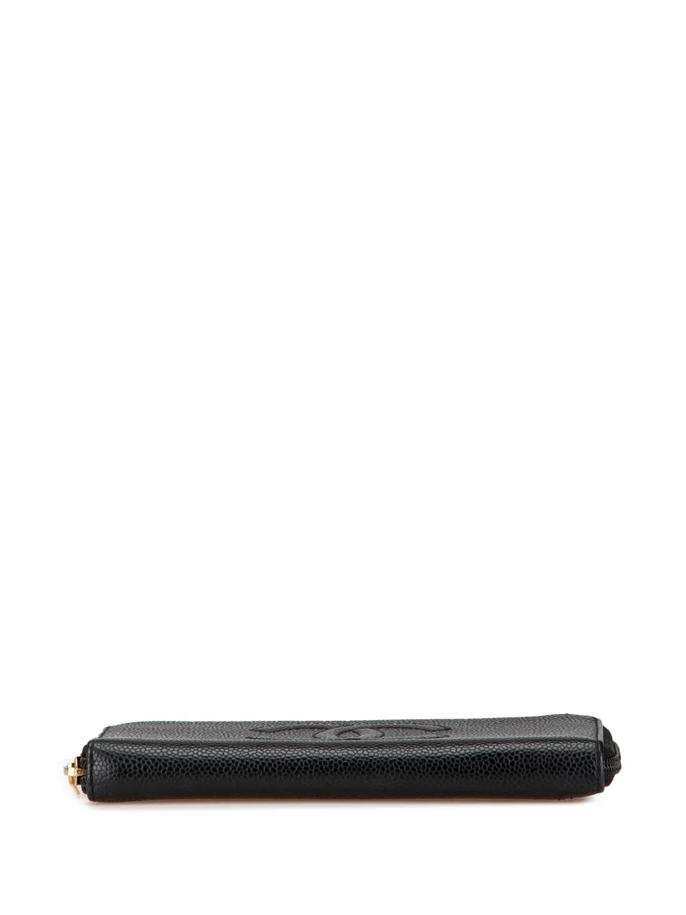 Pre-owned Chanel 2002-2003 Cc Caviar Zip Around Wallet Long Wallets In Black