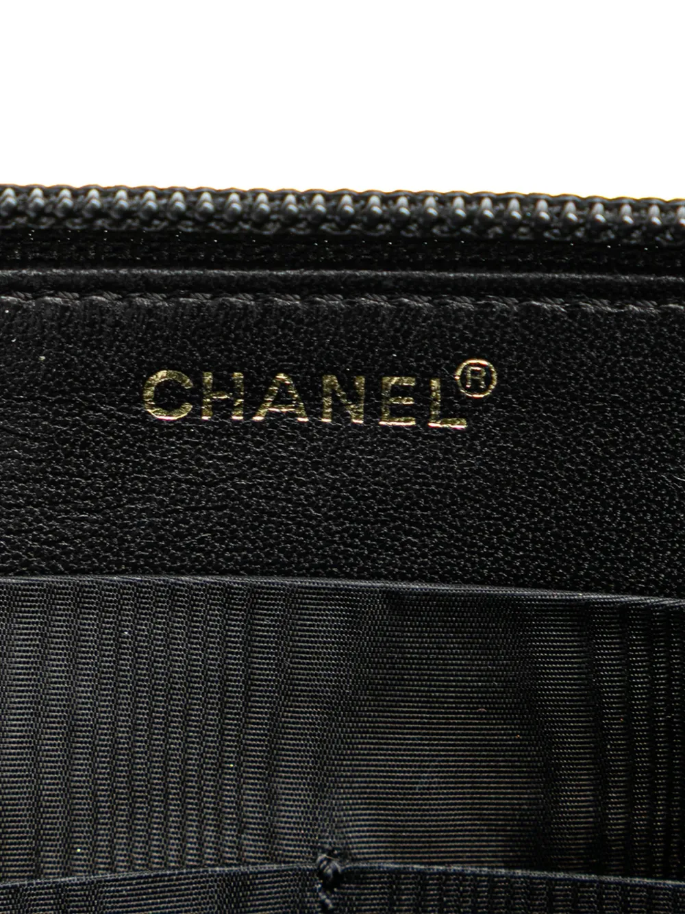 Pre-owned Chanel 2002-2003 Cc Caviar Zip Around Wallet Long Wallets In Black