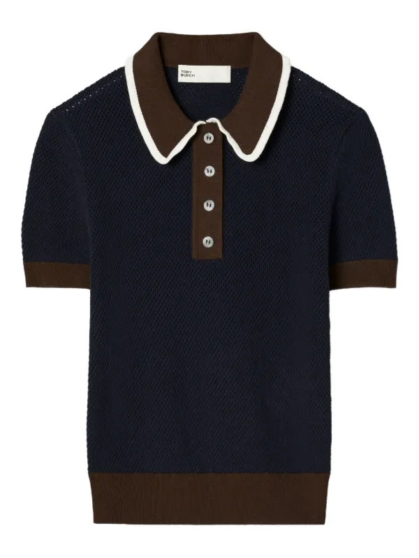 Tシャツ・カットソー TORY BURCH Woman Polo Shirt Blue 147959 105 mercerized-cotton-retro-polo-