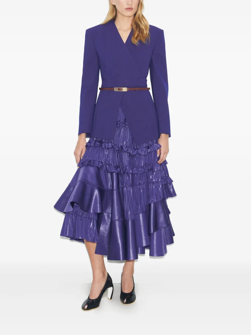 Tory Burch Liquid jersey midi-plooirok met ruches - Blauw