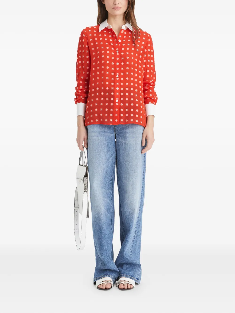 Tory Burch Colorblock Jacquard Shirt In Red