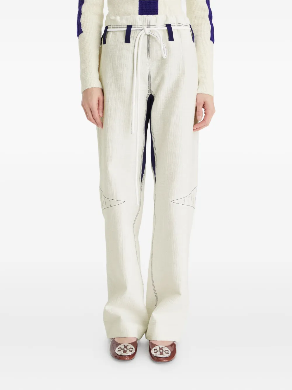 Tory Burch Drawstring Wide-leg Trousers In White