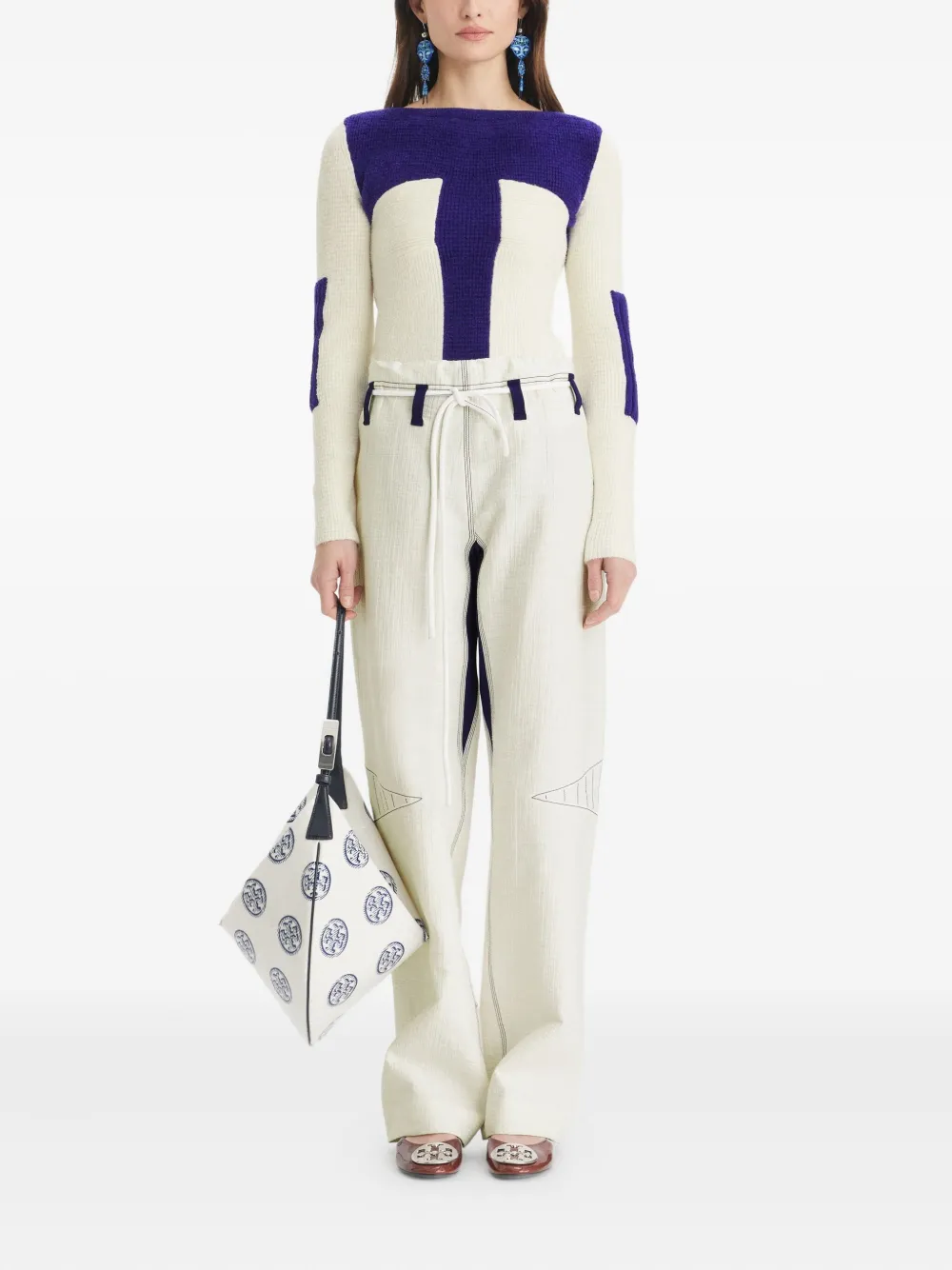 Tory Burch Drawstring Wide-leg Trousers In White