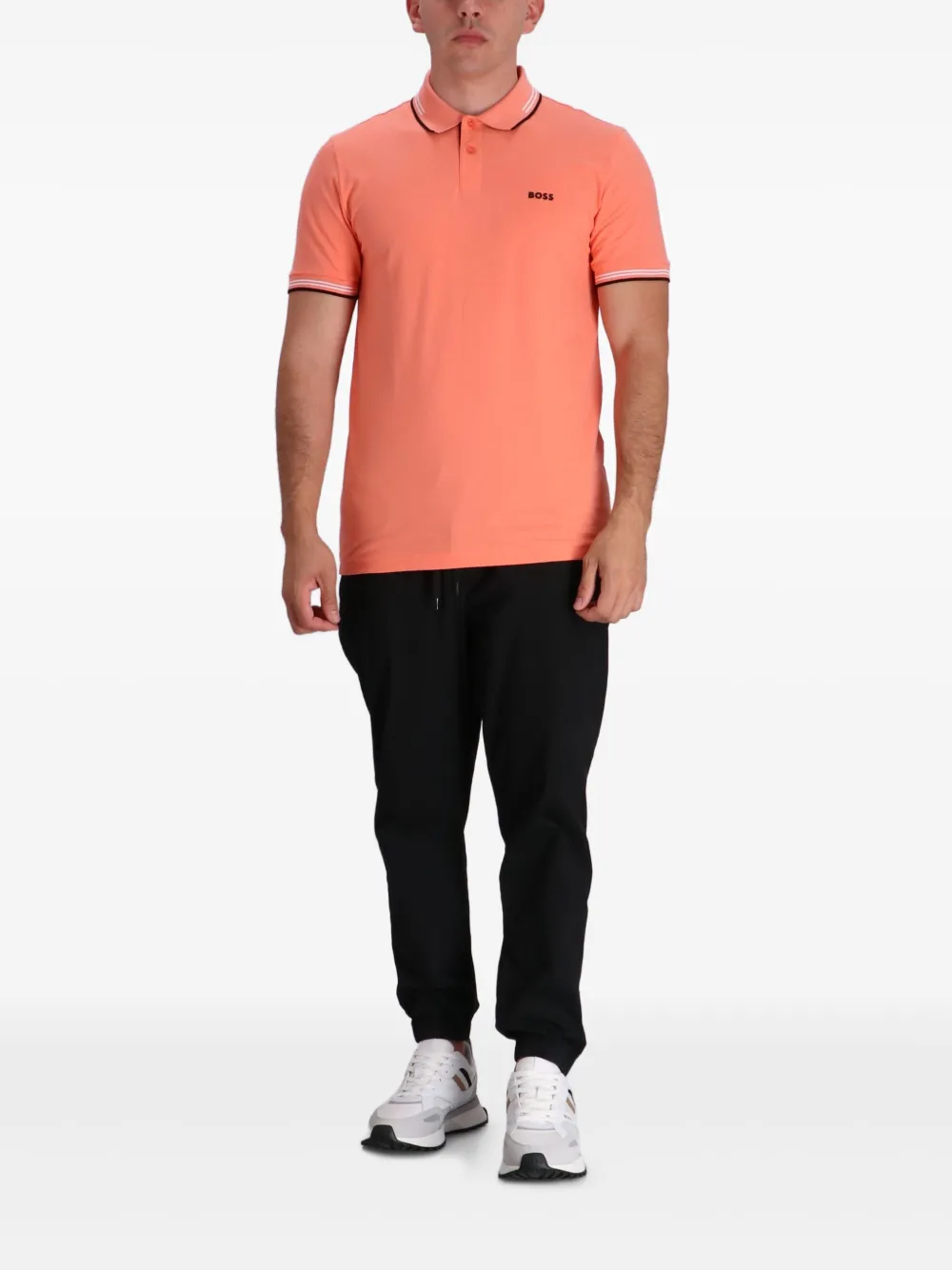 BOSS Poloshirt met gestreepte kraag Oranje