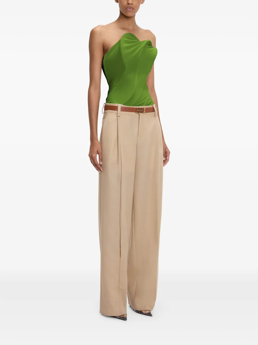 Victoria Beckham Wave strapless top Groen