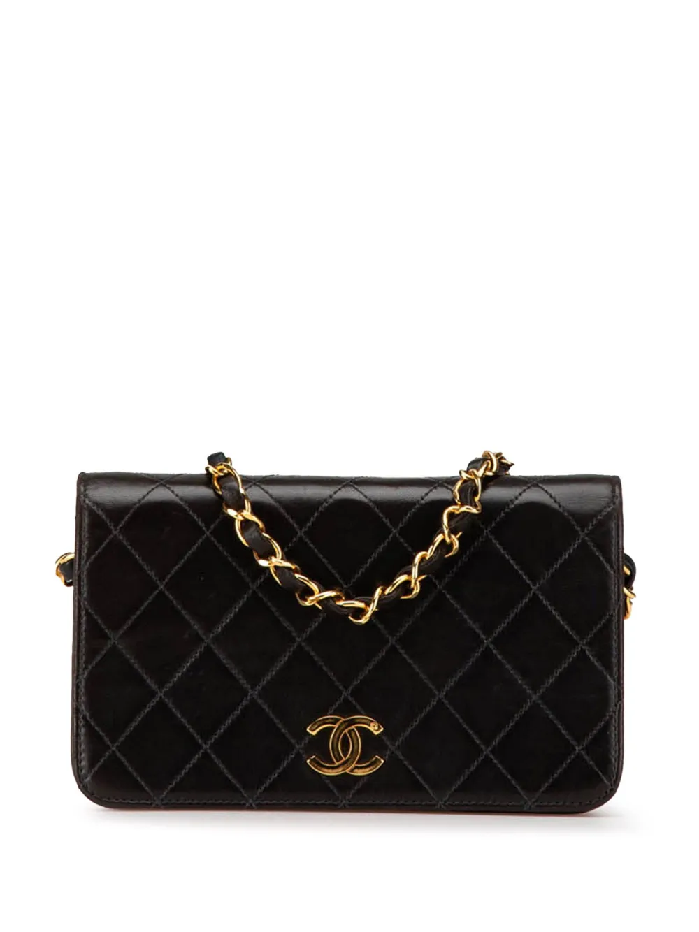 Pre-owned Chanel 1996-1997 Mini Cc Quilted Lambskin Full Flap Crossbody Bag In Black