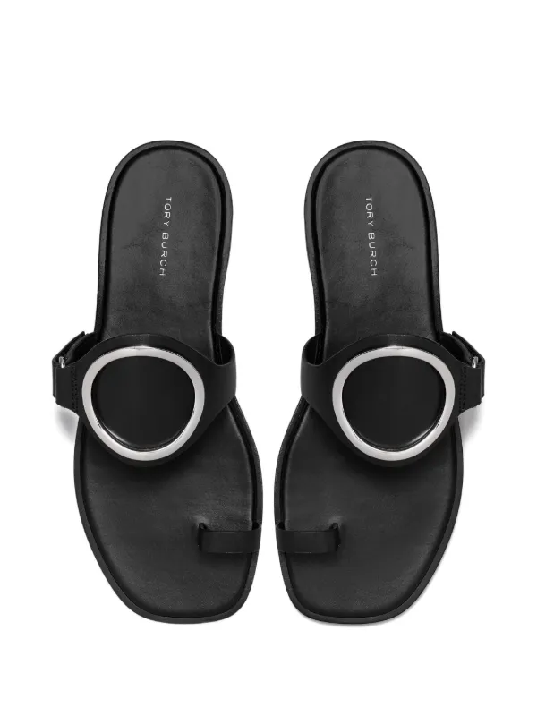 サンダル・ミュール Tory Burch Black Leather Slippers TORY BURCH MILLER SANDAL FLIP FLOPS BLACK LEATHER SIZE 8 | eBay