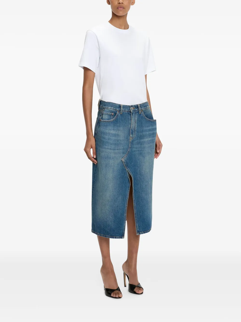 VICTORIA BECKHAM KICK DENIM MIDI SKIRT 